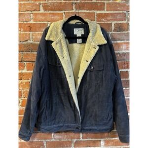 LL Bean Corduroy Sherpa Lined Coat Jacket  VTG Blue Large - XLT Tall Extra Large
